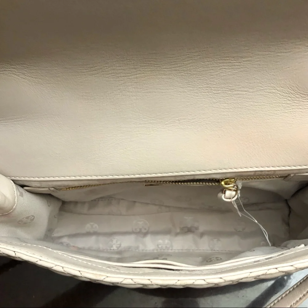 Tory Burch Soft Pink Quilted Leather Crossbody with Gold Chain